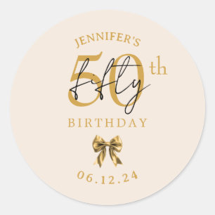 Elegant Gold Coquette Bow 50th Birthday Champagne Classic Round Sticker