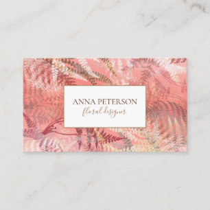 Elegant Gold Coral Pink Fern Leaves Business Card