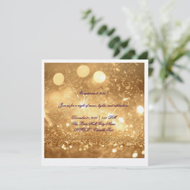 Elegant Gold Countdown New Year 2025 Invitation  (Standing Front)