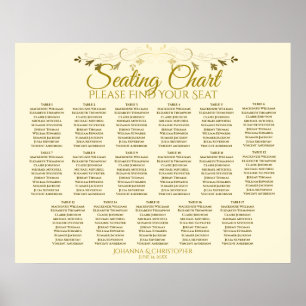 Elegant Gold Cream 17 Table Wedding Seating Chart