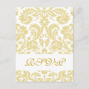 Elegant Gold Cream Damask Wedding RSVP Card