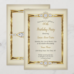 Elegant Gold Cream Diamond Birthday Party Invitation