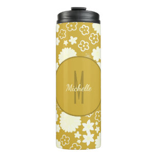 ELEGANT GOLD CREAM FLOWER MONOGRAM GOLDEN FLORAL THERMAL TUMBLER