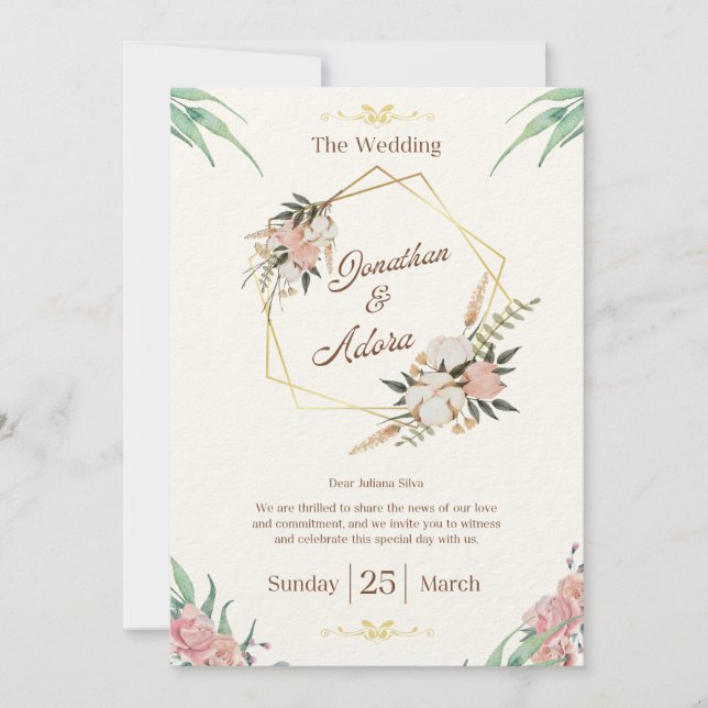 Elegant Gold & Cream Minimalist Wedding Invitation (Front)