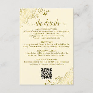 Elegant Gold & Cream Wedding QR Code Details Enclosure Card