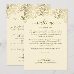 Elegant Gold & Cream Wedding Welcome & Itinerary Programme