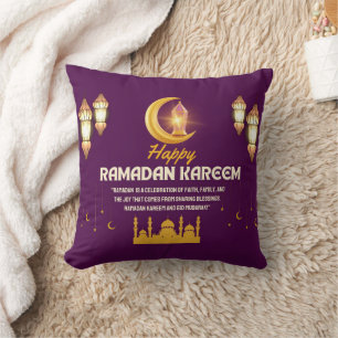 Elegant Gold Crescent Ramadan Mubarak Greeting Cushion