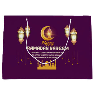 Elegant Gold Crescent Ramadan Mubarak Greeting Large Gift Bag