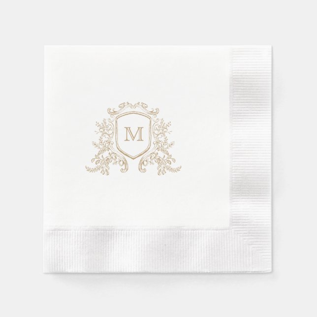Elegant Gold Crest Monogram Custom Wedding  Napkin (Front)