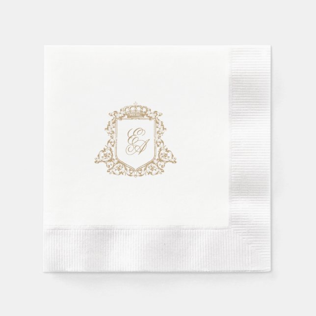 Elegant Gold Crest Monogram Custom Wedding Napkin (Front)