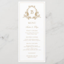 Elegant Gold Crest Monogram Wedding Menu