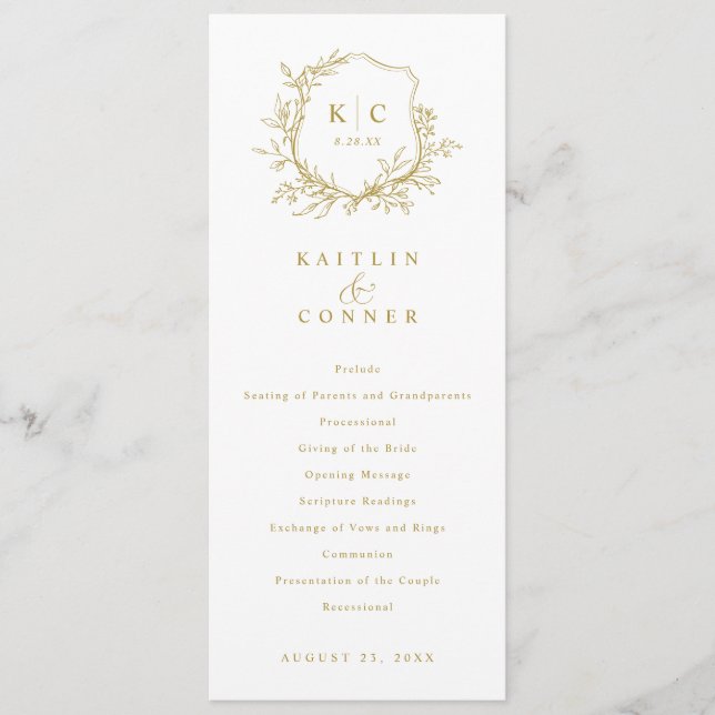 Elegant Gold Crest Vintage Wedding Programs Programme (Front)