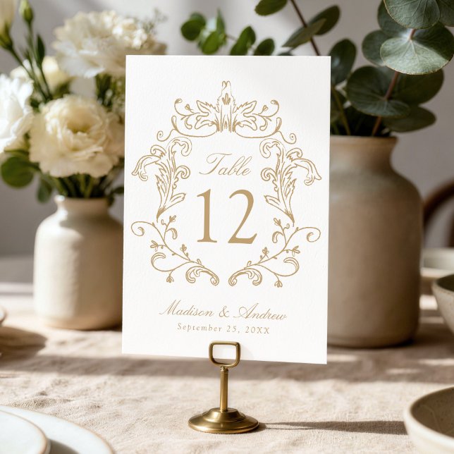 Elegant Gold Crest Wedding Table Number (Creator Uploaded)