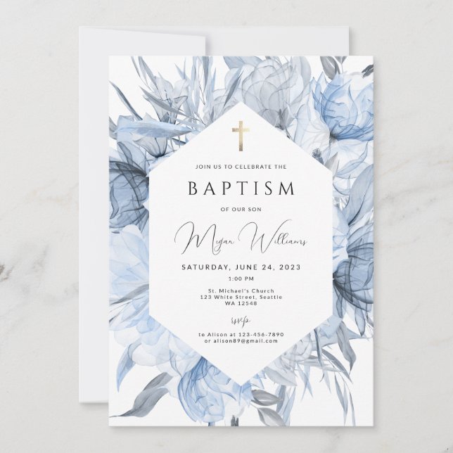 Elegant Gold Cross and peals girl Baptism Invitati Invitation (Front)