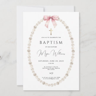 Elegant Gold Cross and peals girl Baptism Invitation