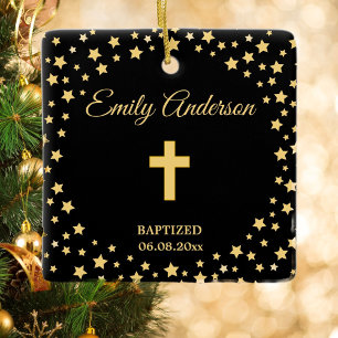 Elegant Gold Cross Baptism Christening Communion Ceramic Ornament