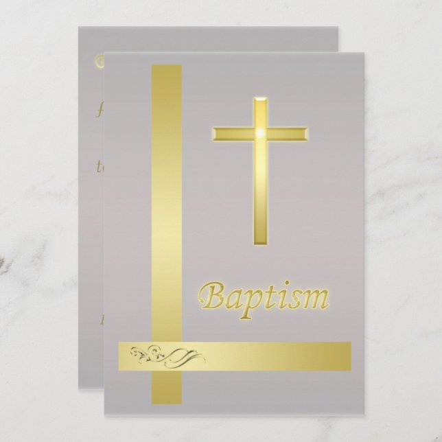 Elegant Gold Cross Baptism Christening  Invitation (Front/Back)