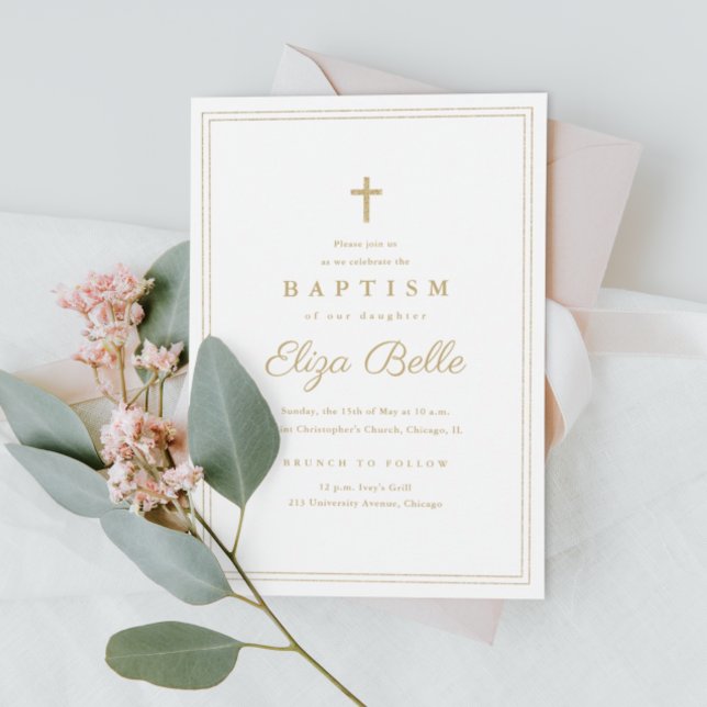 Elegant Gold Cross Baptism & Christening Invitation (Creator Uploaded)