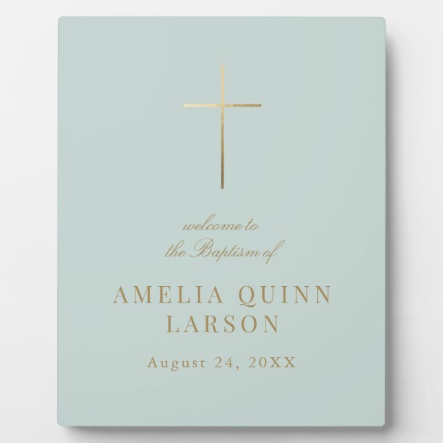 Elegant Gold Cross Baptism Christening Welcome Plaque (Front)