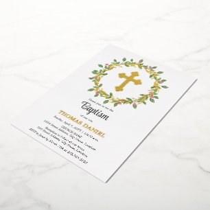 Elegant Gold Cross Baptism Floral Wreath