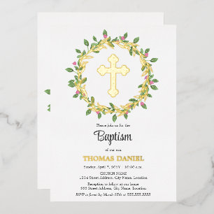 Elegant Gold Cross Baptism Floral Wreath