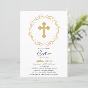 Elegant Gold Cross Baptism Invitation