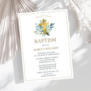 Elegant Gold Cross Baptism Invitation