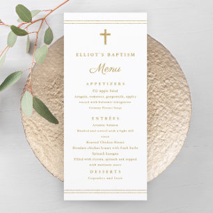Elegant Gold Cross Baptism Menu