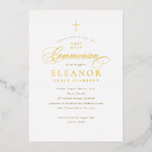 Elegant Gold Cross Calligraphy First Communion