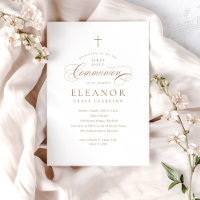 Elegant Gold Cross Calligraphy First Communion
