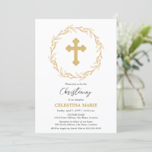 Elegant Gold Cross Christening Invitation