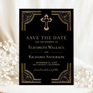Elegant Gold Cross Christian Wedding Save The Date