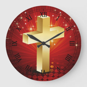 Elegant Gold Cross Christmas Wall Clock