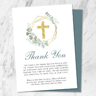 Elegant  Gold Cross Eucalyptus Funeral Thank You Card