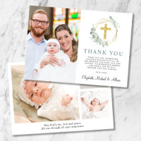 Elegant Gold Cross Greenery Photo Collage Baptism
