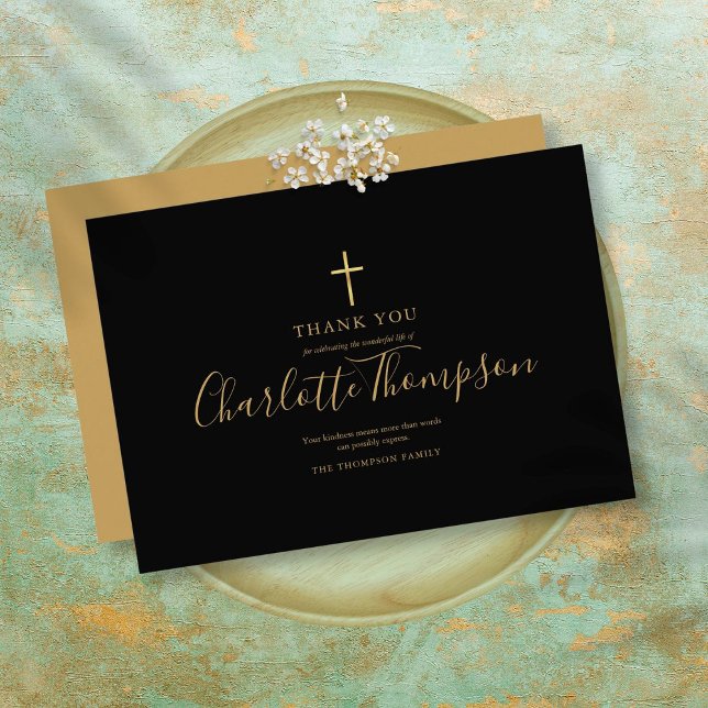 Elegant Gold Cross Memorial Funeral Simple Thank You Card (Creator Uploaded)