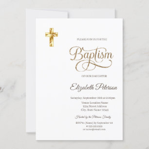  Elegant Gold Cross Minimalist Baptism Invitation