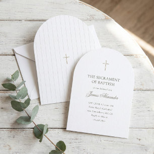 Elegant Gold Cross Minimalist Boy Baptism Invitation
