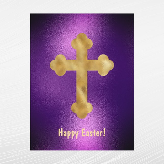 Elegant Gold Cross Purple Easter Holiday Postcard (Creator Uploaded)