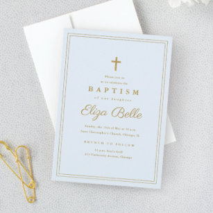 Elegant Gold Cross Religious Baptism & Christening Invitation