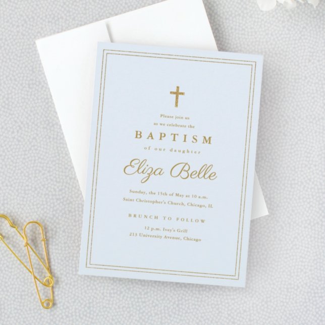 Elegant Gold Cross Religious Baptism & Christening Invitation (Creator Uploaded)