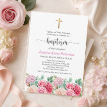 Elegant Gold Cross Roses Floral Baptism