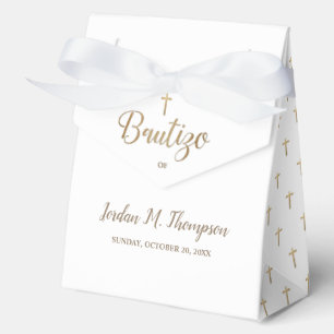 Elegant Gold Cross White Bautizo Personalized Favour Box