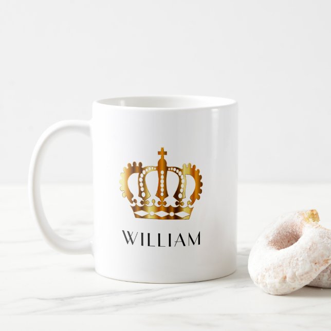 Elegant Gold Crown Custom Name Coffee Mug (With Donut)