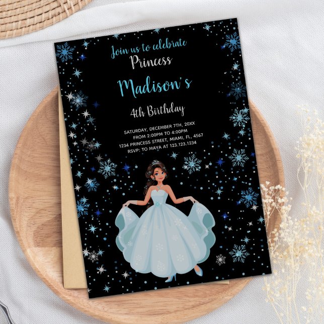 Elegant Gold Crown on Black Royal Party Card (Princess Black Background Birthday Invitations)