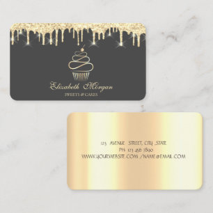 Elegant Gold Cupcake Glitter Drips Business Card
