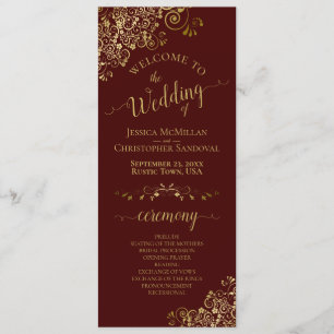 Elegant Gold Curls on Auburn Brown Wedding Programme