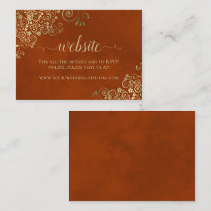 Elegant Gold Curls on Rust Orange Wedding Website Enclosure Card