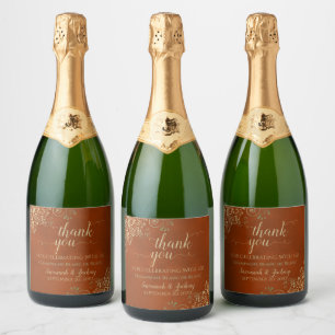 Elegant Gold Curls Rust Orange Wedding Thank You Sparkling Wine Label