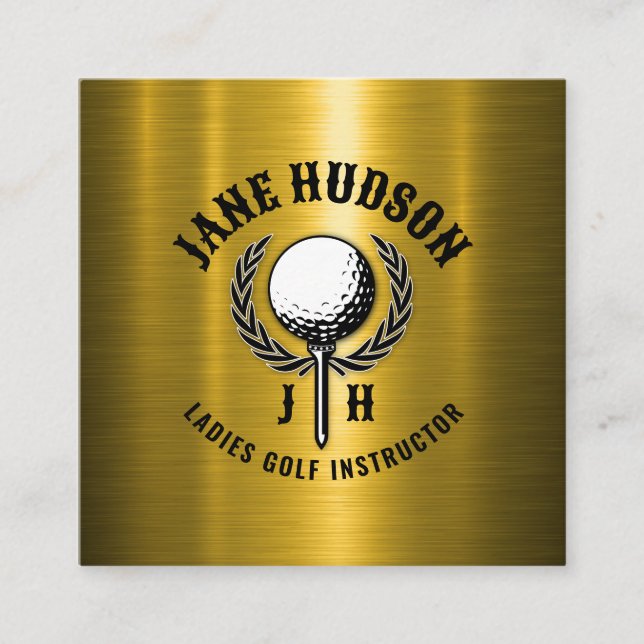 Elegant Gold Custom Golf Monogram Design Square Business Card (Front)